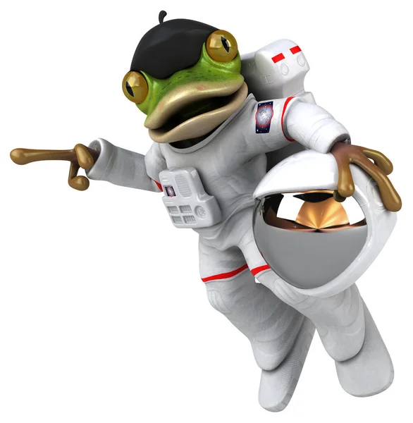 楽しい3D漫画カエル宇宙飛行士のキャラクター — ストック写真