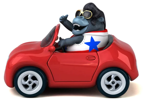 Fun Cartoon Illustration Rocker Gorilla Car — ストック写真