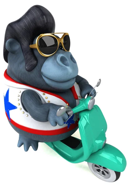 Fun Cartoon Illustration Rocker Gorilla Scooter — Stock Photo, Image