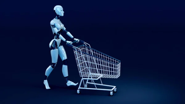 Robot Abstracto Mujer Con Carrito Compras —  Fotos de Stock
