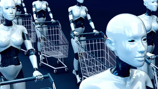 Abstract Women Robots Shopping Stockbild