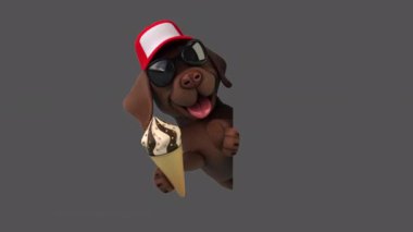 Eğlenceli üç boyutlu çizgi film karakteri Labrador ve dondurma.