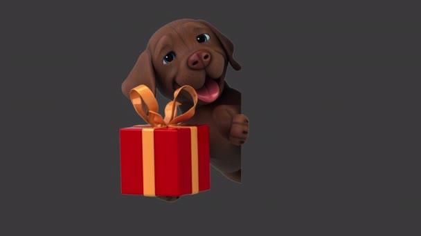 Kul Animation Tecknad Karaktär Labrador Med Gåva — Stockvideo