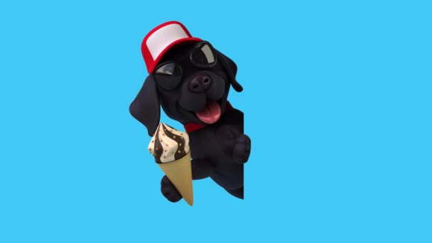 Eğlenceli Boyutlu Çizgi Film Karakteri Labrador Dondurma — Stok video