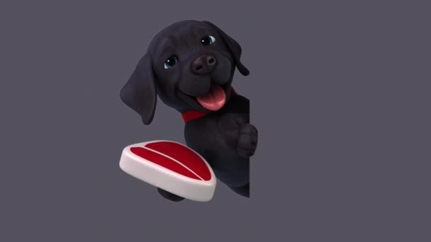 Divertido Personaje Dibujos Animados Labrador Con Carne — Vídeo de stock