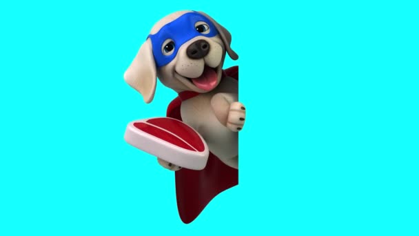 Fun Animation Cartoon Character Labrador Superhero Meat — Stock Video
