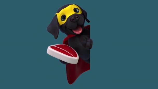 Diversión Animación Personaje Dibujos Animados Superhéroe Labrador Con Carne — Vídeos de Stock