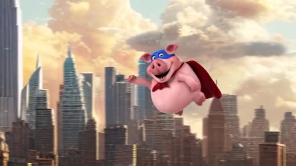 Funny Cartoon Character Superhero Flying Animation — Stockvideo
