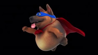 Fun 3D cartoon character dog superhero flying 
