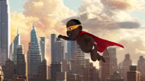 Fun Cartoon Baby Superhero Flying Animation — стокове відео