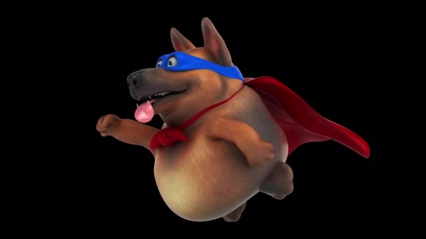 Fun Cartoon Character Dog Superhero Flying — Stockvideo