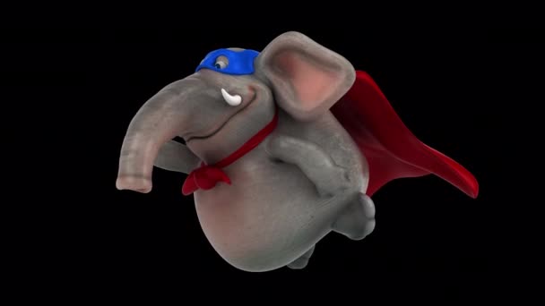 Elephant Superhero Fun Cartoon Character Flying Animation — Video Stock