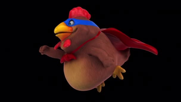 Chicken Superhero Funny Cartoon Character Flying Animation — Stock video