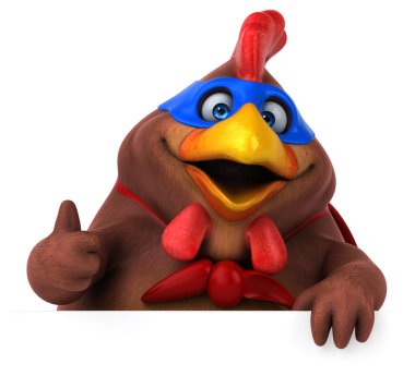 Tavuk süper kahraman karakterinin 3 boyutlu komik çizimi 