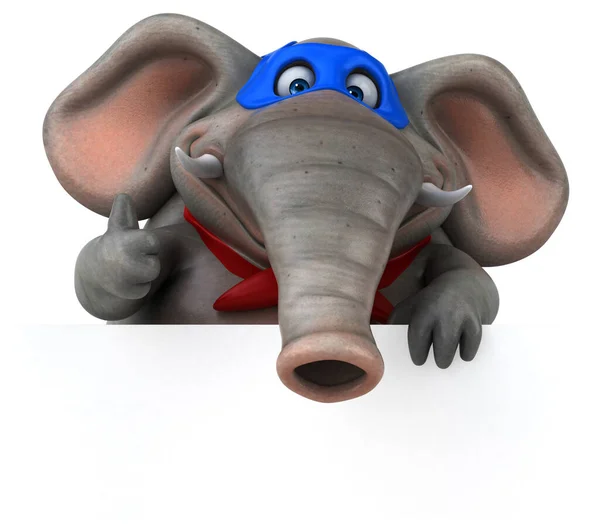 带卡片的大象超级英雄有趣的3D卡通画 — 图库照片