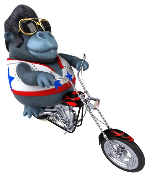 Fun Cartoon Illustration Rocker Gorilla Motorbike — ストック写真