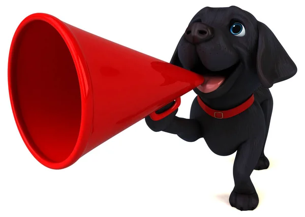 Fun Cartoon Black Labrador Retriever Loud Speaker — Stock Photo, Image