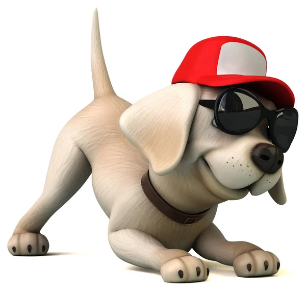 带太阳镜的有趣3D卡通白色拉布拉多猎犬 — 图库照片