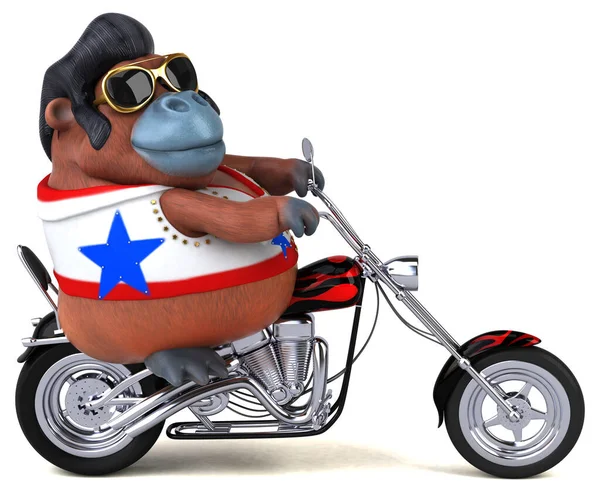 Fun Cartoon Illustration Orang Outan Rocker Motorbike — Stockfoto