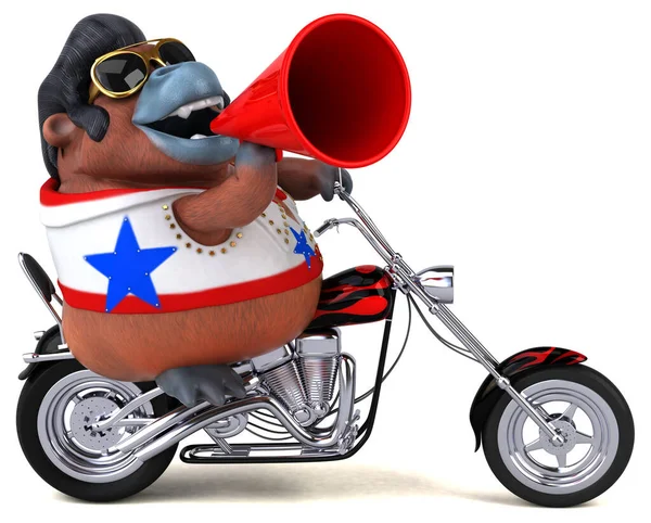 Fun Cartoon Illustration Orang Outan Rocker Motorbike — Stockfoto