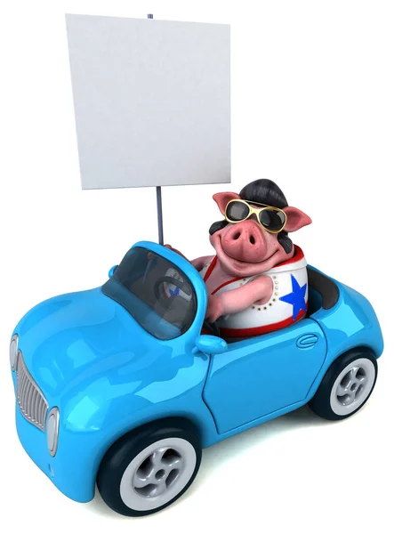 Fun Cartoon Illustration Pig Rocker Car —  Fotos de Stock