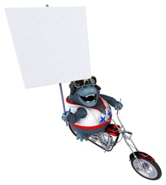 Fun 3D cartoon illustration of a rocker gorilla on motorbike