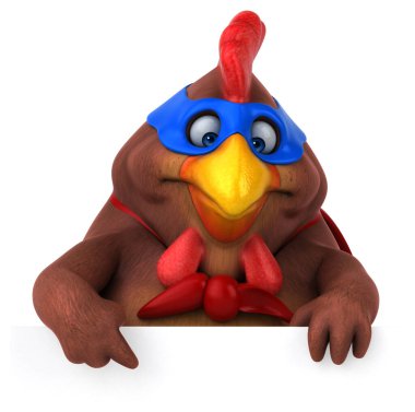 Tavuk süper kahraman karakterinin 3 boyutlu komik çizimi 