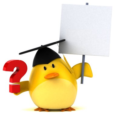 Sorusu olan sarı kuş - 3D Görüntü