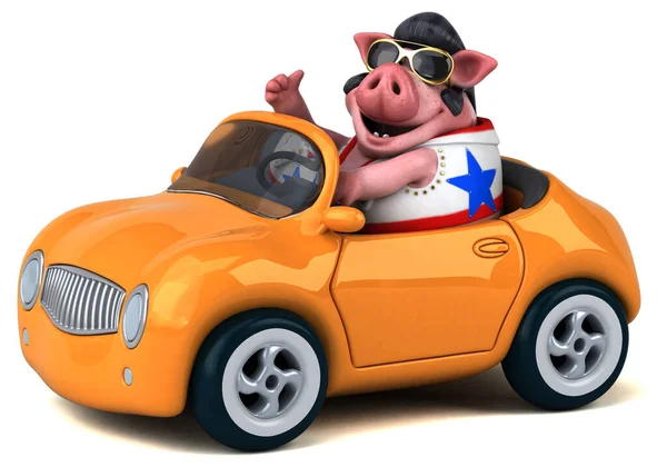 Fun Cartoon Illustration Pig Rocker Car — Stock Photo, Image