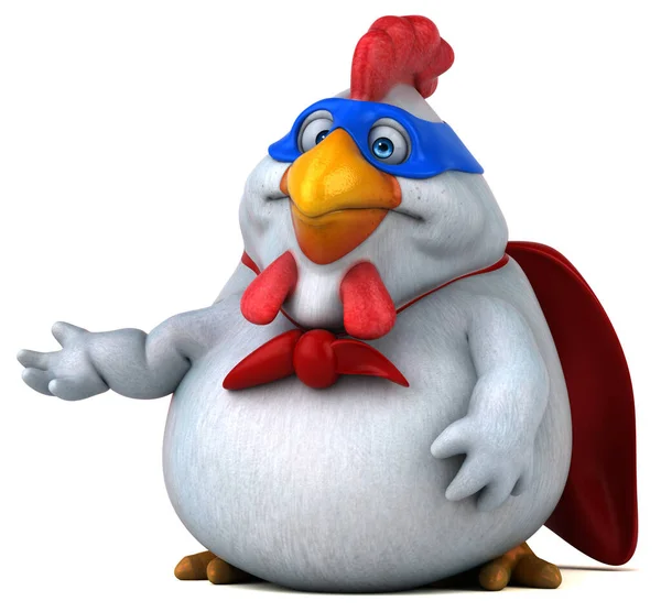 鶏のスーパーヒーローキャラクターの楽しい3D漫画イラスト — ストック写真