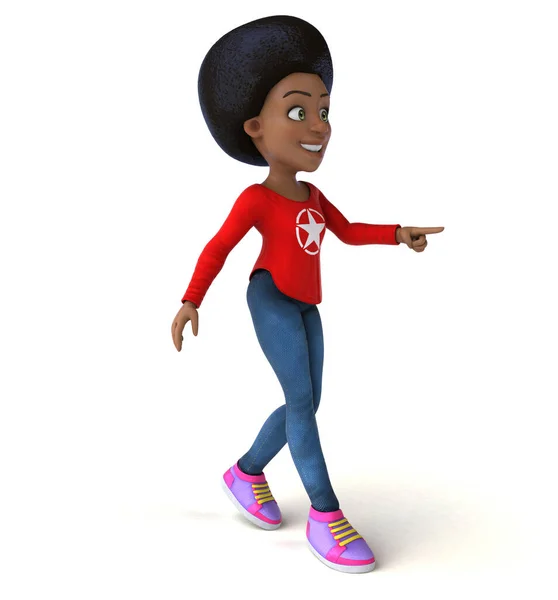 Eğlenceli Çizgi Film Siyah Genç Kız Işaret Ediyor — Stok fotoğraf