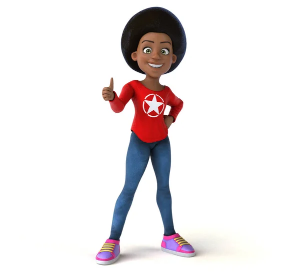 有趣的3D卡通片黑色少女与大拇指向上 — 图库照片