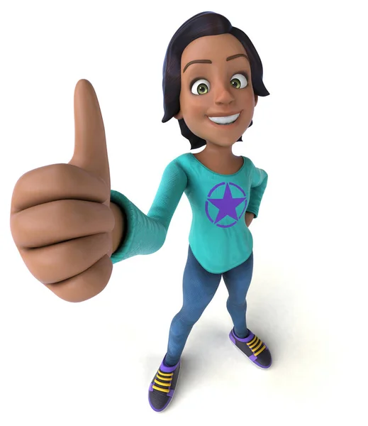 有趣的3D漫画亚洲少女与大拇指向上 — 图库照片