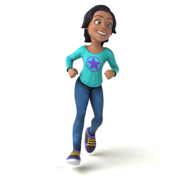有趣的3D卡通片亚洲少女跑步 — 图库照片