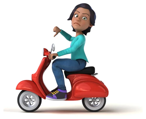 Fun Cartoon Asian Teenage Girl Scooter — Stock Photo, Image