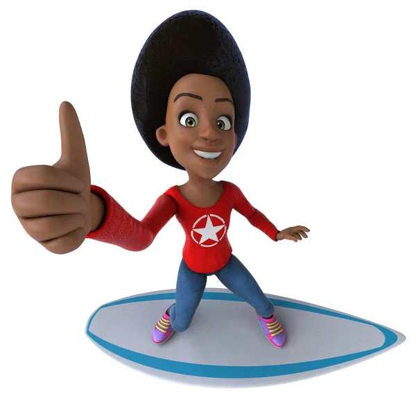 Eğlenceli Karikatür Siyah Genç Kız Sörfçü — Stok fotoğraf