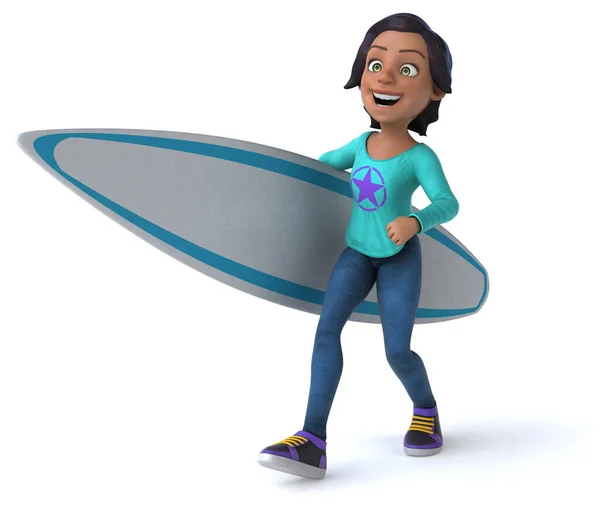 有趣的3D漫画亚洲少女冲浪 — 图库照片