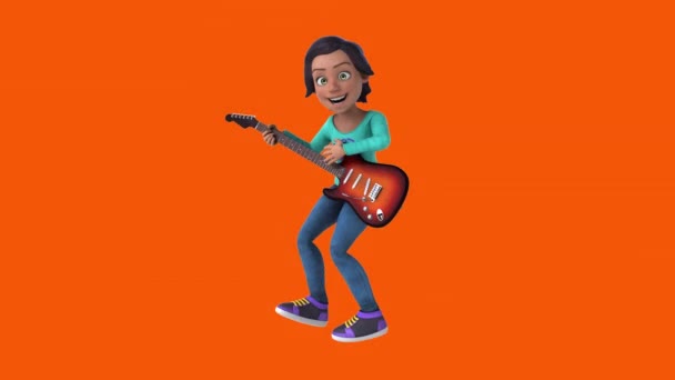 Spaß Cartoon Teenager Mädchen Gitarre Spielen — Stockvideo
