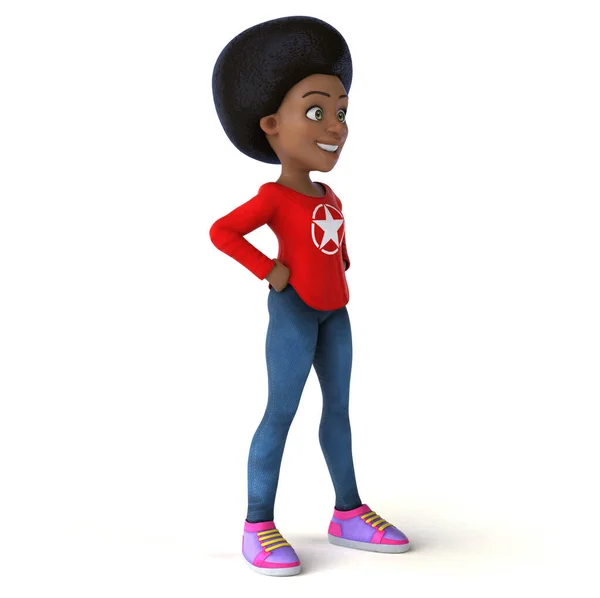 Eğlenceli Çizgi Film Siyah Genç Kız Karakteri — Stok fotoğraf