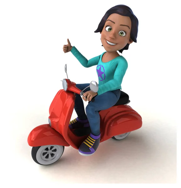 滑板车上有趣的3D卡通亚洲少女 — 图库照片