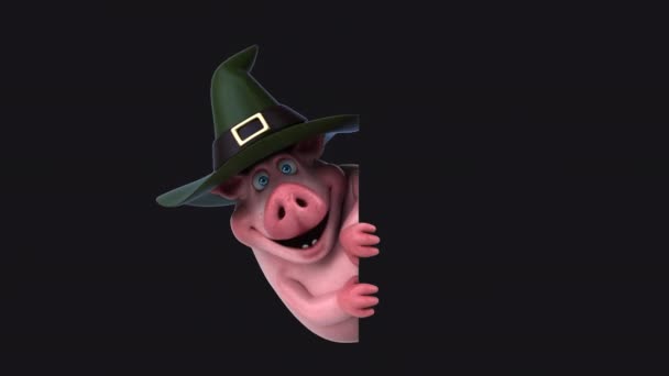 Diversão Cartoon Porco Personagem Bruxa — Vídeo de Stock