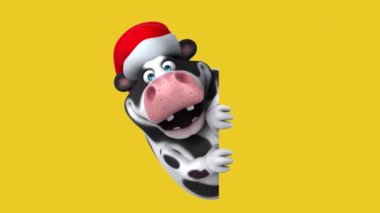 Funny cartoon character cow   in santa claus hat   - 3d animation 
