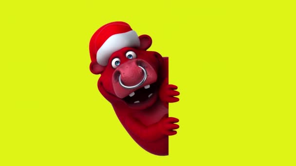 Funny Cartoon Character Bull Santa Claus Hat Animation — Video