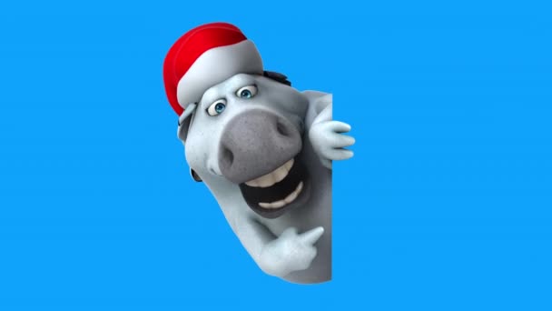 Αστείο Άλογο Χαρακτήρα Κινουμένων Σχεδίων Χριστουγεννιάτικο Καπέλο — Αρχείο Βίντεο