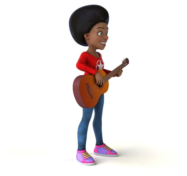 Fun Cartoon Black Teenage Girl Guitar — Stock Photo, Image