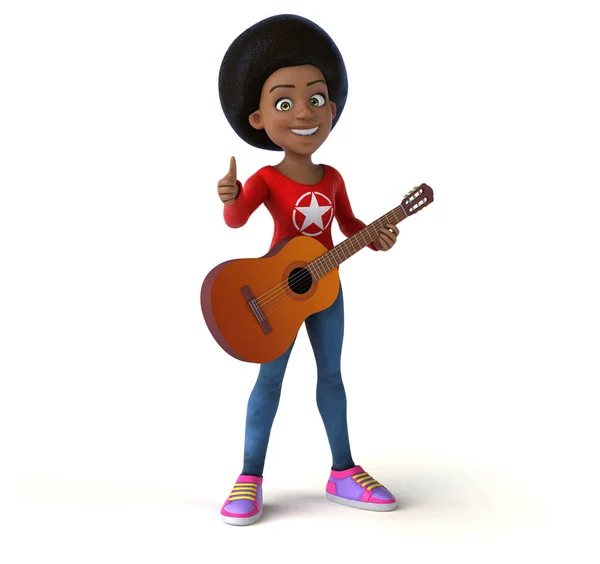 Eğlenceli Karikatür Gitarlı Siyah Kız — Stok fotoğraf