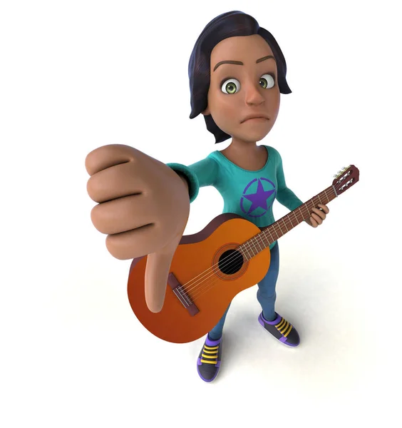 Fun Cartoon Asian Teenage Girl Guitar — Stock Photo, Image