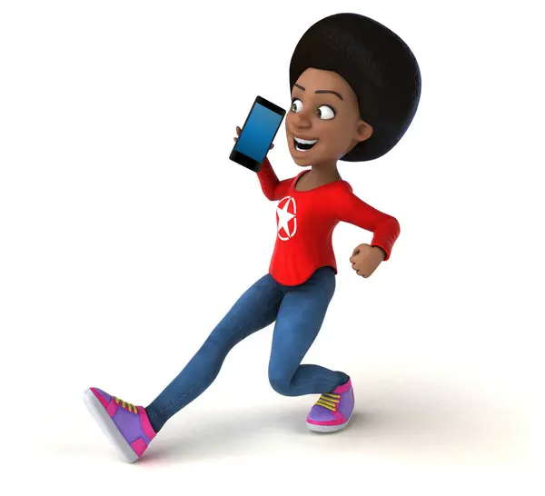 Fun Cartoon Black Teenage Girl Smartphone — Stock Photo, Image