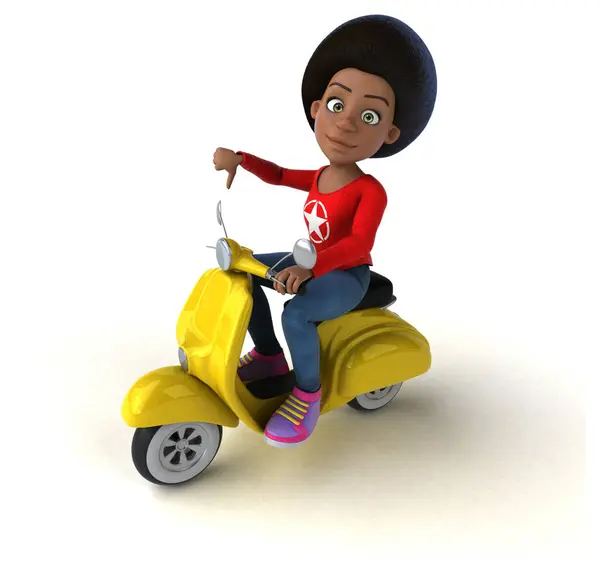 Fun Cartoon Black Teenage Girl Scooter — Stock Photo, Image