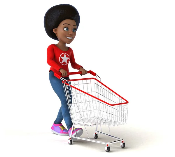 有趣的3D卡通片黑人少女购物 — 图库照片